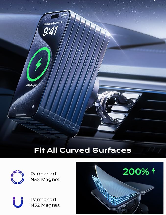 LISEN for 15W MagSafe Car Mount Charger,Wireless Car Charger,Magnetic Phone Holder for Car,Phone Holders for Your Car Accessories for Women Men Jeep Ford F150 for iPhone 17 16 15 14 13 12,Samsung