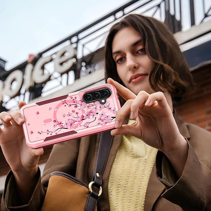 for Samsung Galaxy A36 5G Phone Case - Compatible with MagSafe Women Girls Cute Magnetic Protective Cover Girly Flower Blossom Heavy Duty Shockproof Design for Samsung A36 5G Cases 6.7"