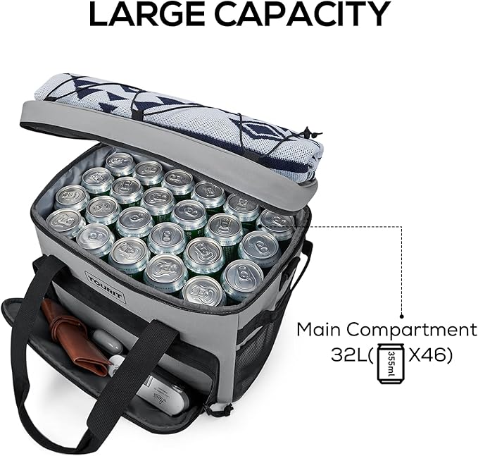 TOURIT Small Soft Cooler Bag Insulated, 24/35/46-Can Lunch Cooler Bag, Ice Chest, 14.6/24/32L Leakproof & Portable Coolers for Picnic, Beach, Camping, Work, Travel, Trip