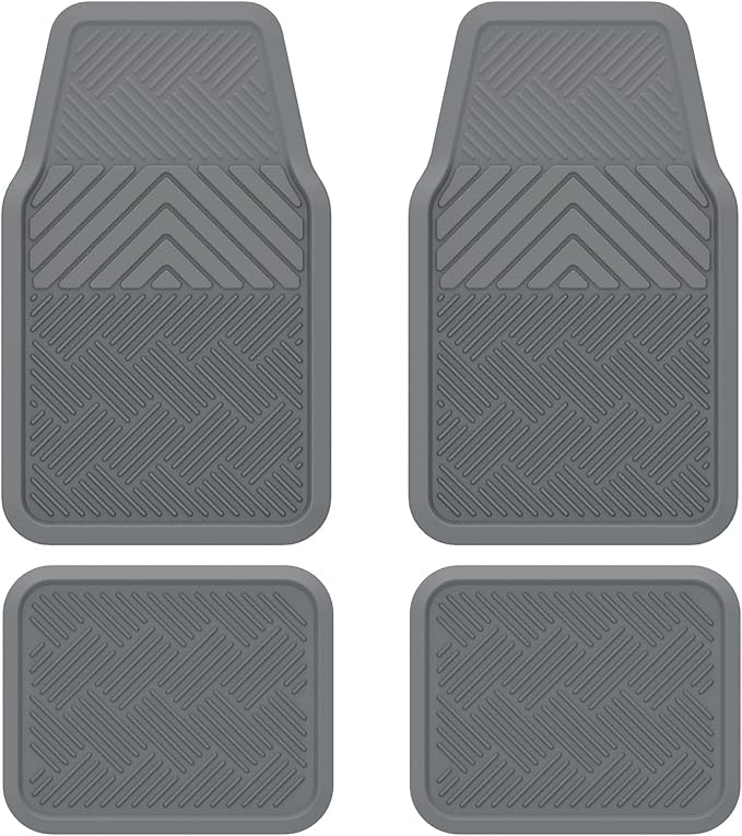 ClimaTex Heavy Duty Car, Truck, Van, and SUV Automobile Floor Mats for Floor Protection, Weatherproof Deep Channel No-Slip Front and Back Seat Floor Mats, 4 Piece Set, Gray
