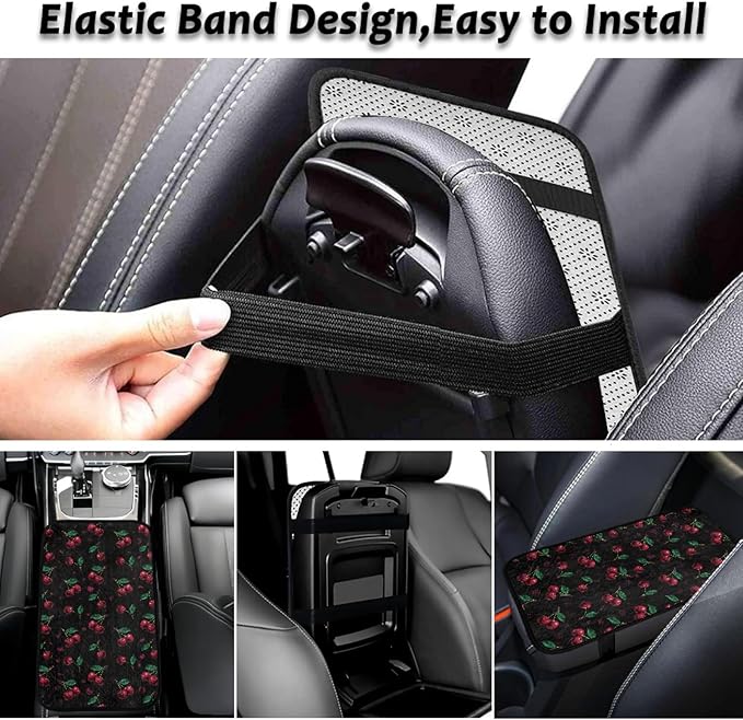 CLOHOMIN Cherry Car Center Console Cover Flannel Car Arm Rest Cushion Pad Winter Warm Automobile Interior Accessories for Women