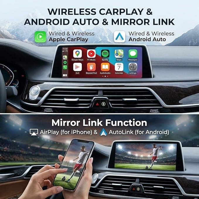 Wireless CarPlay Android Auto Retrofit Kit Decoder Box Compatible with BMW NBT System 1 2 3 4 5 6 7 Series X3 X4 X5 X6 2012-2016, Replacement for BMW F20 F30 F10 F15 F25, 6 Pin LVDS Port