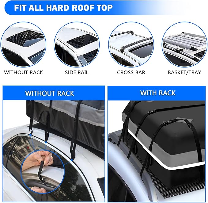 Car Rooftop Bag Cargo Carrier Bag 21 Cubic Feet Waterproof Heavy Duty for All Cars with/Without Rack Including Anti-Slip Mat 2 Luggage Locks 2 Extra Straps 6 Strong Nylon Straps Storage Bag