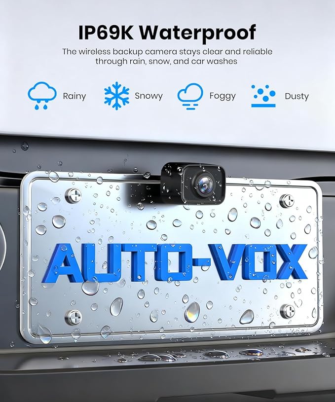 AUTO-VOX 2 Wireless Backup Camera: 7.2" USB-Powered Dual Split-Screen 1080P HD Monitor with DVR Recording, Front and Rear Coverage, Stable Signal, Back Up Camera for Pickup, Trailer, SUV