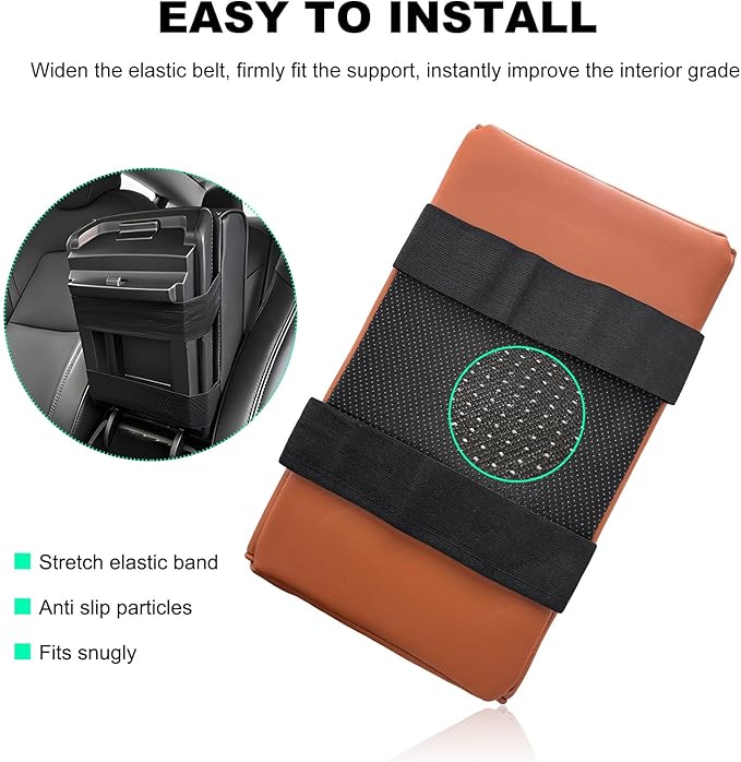 Car Center Console Armrest Pillow, Memory Foam Auto Armrest Box Cover with Cup Holder & Phone Holder, Waterproof Leather Arm Rest Protector Cushion, Interior Car Accessories (Brown)