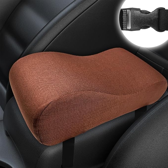 Car Armrest Cushion, 12.2"×6.3"×3.9" Memory Foam Center Console Armrest Pad, Comfortable Armrest Console Pillow Protector for Most Vehicles, Universal Car Accessories (Brown)
