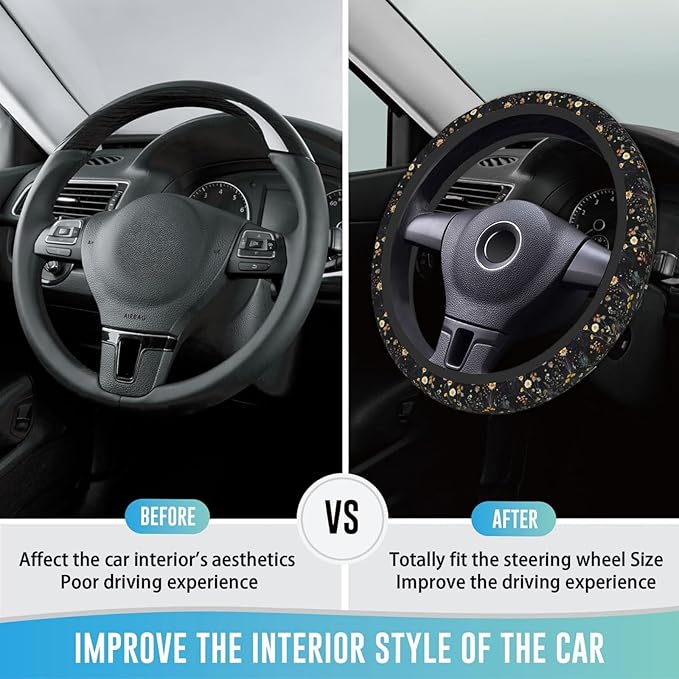 Elastic Steering Wheel Cover Car Accessories Cute Universal 15 Inch Absorbing Sweat Non-Slip Breathable for Woman - Wildflower