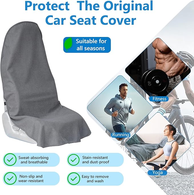 Car Seat Covers Universal Car Protective Front Seat Covers Washable Non-Slip Seat Protectors for Gym Workouts,Waterproof and Sweatproof Towel Seat Covers for Cars,Trucks, Jeeps (2 Pack Grey)