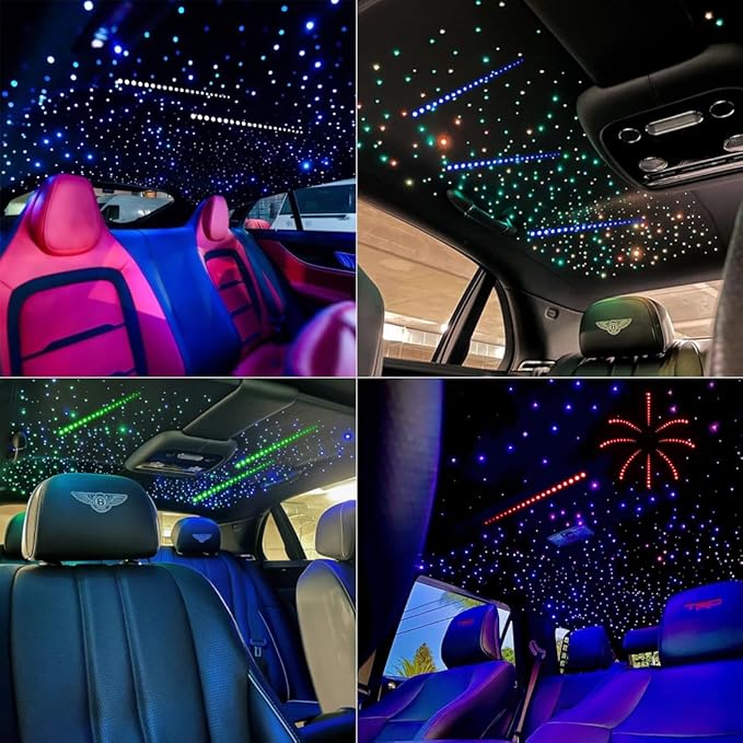 AZIMOM Dual Color 20w Twinkle Fiber Optic Starlight Headliner Kits 1200pcs 0.03in 13.1ft, RGB Meteor Shooting Star, Sound Activated Remote APP Control Home Car Ceiling Décor