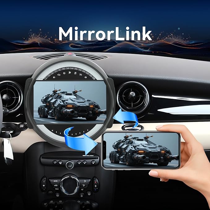 Android 14 Car Radio Compatible with BMW Mini Cooper 2007-2014,4G+64G,9" Touch Screen Car Stereo with Wireless Carplay&Android Auto,FM/GPS/SWC/Mirror Link/Backup Camer