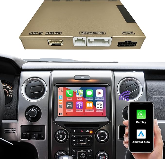 NINETOM Wireless CarPlay Retrofit Kit Decoder, Compatible with Ford (2013–2015) SYNC 2 System, Supports Android Auto, Mirror Link & Reverse Camera, USB