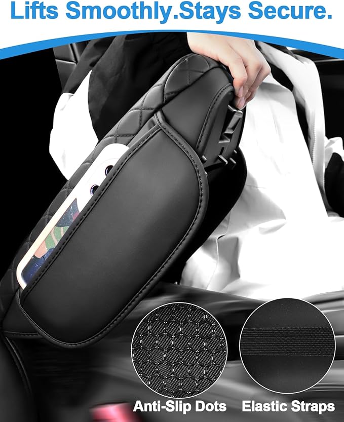 Center Console Cover for Ford Ranger 2024 2025 2026 PU Leather Armrest Cushion Pad with Side Pocket Middle Console Lid Protector Ranger Interior Accessories (Ranger 24-26 pad)
