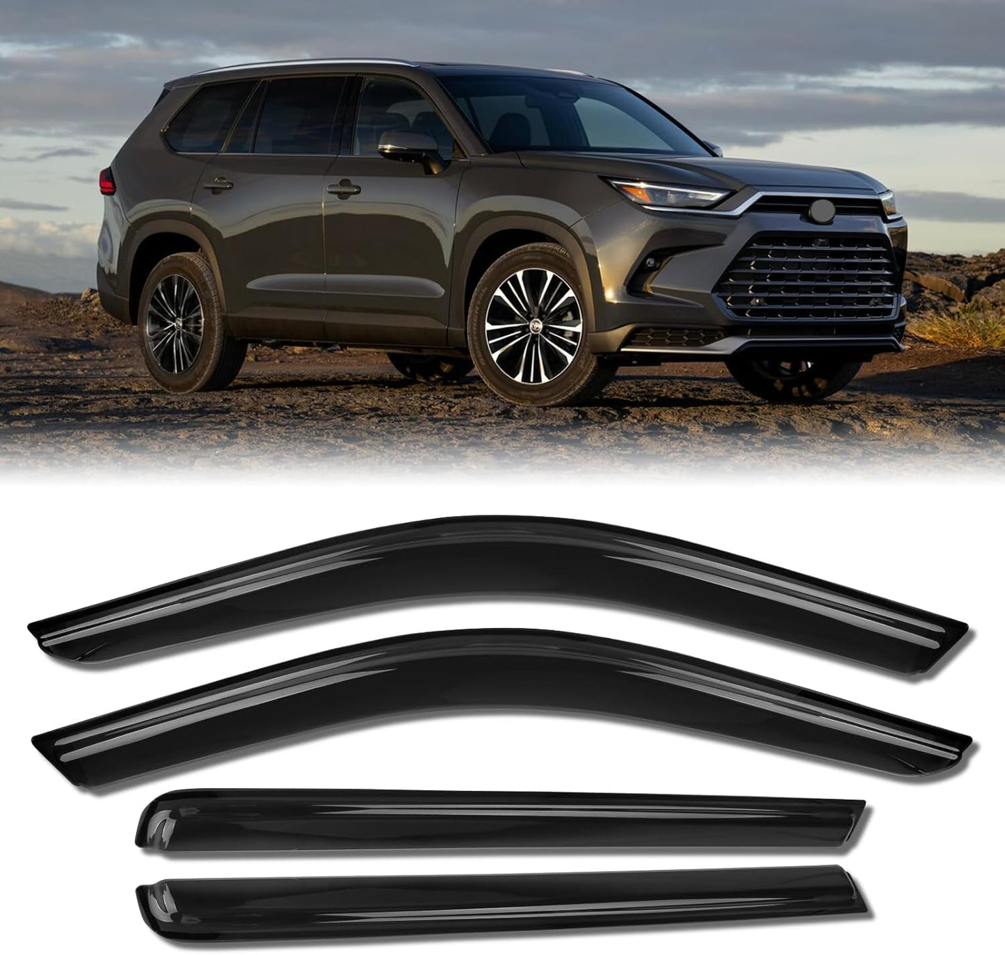 Rain Guards for Car Windows, Tape-On Window Visors Rain Guards Fit for 2022-2024 Toyota Tundra Crew Max, Window Deflectors, Vent Visors for Toyota Car Accessories, 4 Pieces