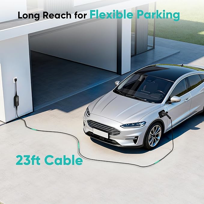 Megear Level 1&Level 2 EV Charger with Five adapters, 16A, 100-240V, 23FT, Portable Electric Vehicle Charger, Fast EV Home Charging Station