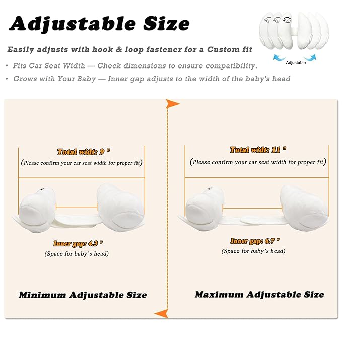 Adjustable Travel Pillow for Infant, Portable Head Support for Car Seats for Newborn, Neck Support Pillow for Baby, Headrest Pillows for Cars, Rest Baby's Head Comfortably