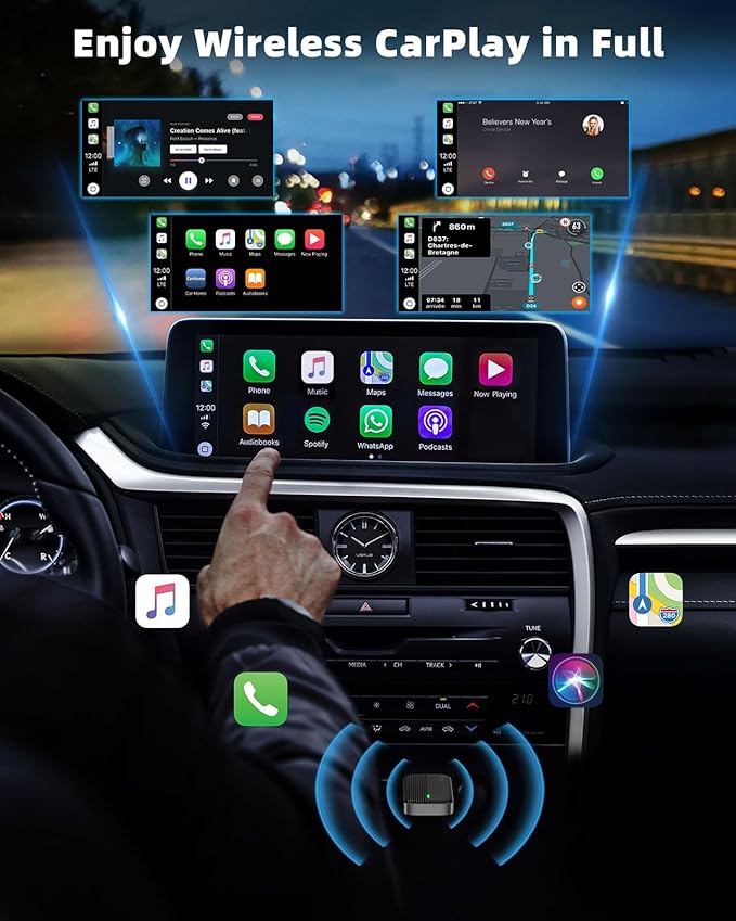 MoKo Wireless CarPlay Adapter for Apple iPhone, Mini Car Play Adapter for iOS 10+ & Cars with Apple CarPlay, Wired Car Play to Wireless, Fast Response Stable Control No Delay Not for Android,BlackGry