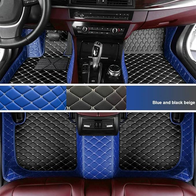 Custom Personalized Floor Mats for Cars - Luxury Full Coverage All Weather Mats, Anti-Slip Leather Mat Set, Fit for 99% of Cars, SUVs & Trucks (Blue, C-Double Color)