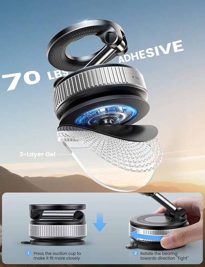 Lamicall Car Phone Mount - [70 LBS Strongest Suction] for Magsafe Car Mount, 360° Adjustable Suction Cup Phone Mount Dashboard Windshield Vacuum Magnetic Phone Holder for Car Silver