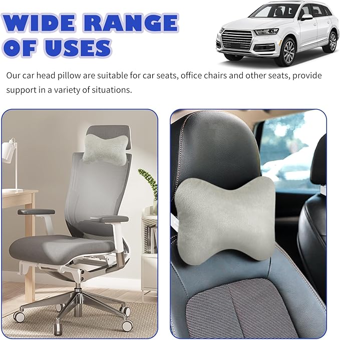 2PCS Car Headrest Pillow,Soft & Comfortable Car Neck Pillow for Driving Fatigue Relieve,All-Season Universal Cars Head Rest Pillows Automotive Interlor Accessorles for Cars (Gray/2PCS)