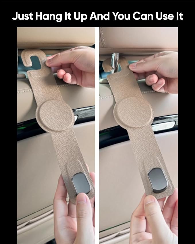 Car Headrest Hook with Swivel Magnet Phone Holder for Magsafe, 2-in-1 Double Hooks Hanger for Purse Bag, 360° Rotating Hands-Free Car Accessories for Handbag Coat Umbrella(1 Pack Milkshake White)
