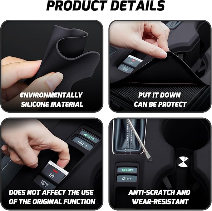 Silicone Car Gear Shift Panel Cover for Honda Civic 2022-2025 CVT Accessories Center Console Wireless Charging Pad Black Anti-Scratch Cup Holder Protector(Not for Hatchback e:HEV Hybrid)