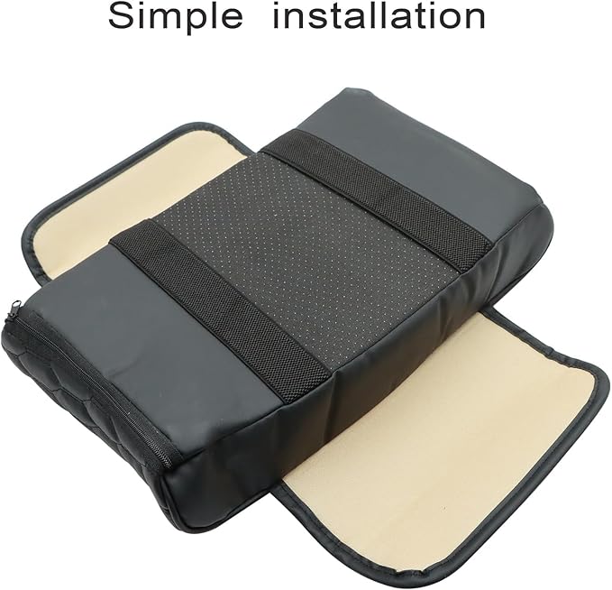 Priprilod Car Center Console Armrest Pillow, Leather Memory Foam Car Armrest Cushion with Cup Holder & Phone Holder, Universal Armrest Storage Box Protector for Most Vehicles, Car Accessories (Black)