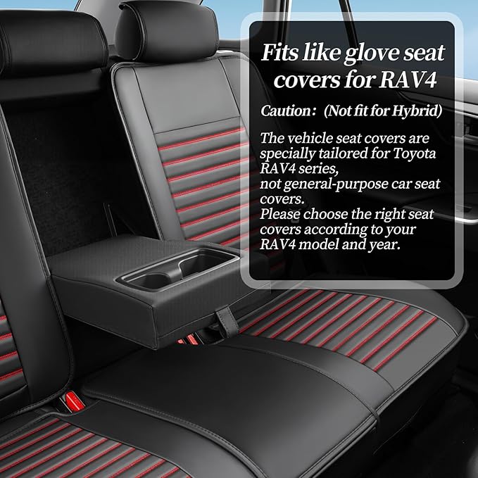 Fit RAV4 Car Seat Covers Set for Toyota RAV4 2019 2020 2021 2022 2023 2024 2025 LE,XLE,XLE Premium Limited Automotive Cushion Protector Replacement, Waterproof Faux Leather(Full Set,Black&Red)