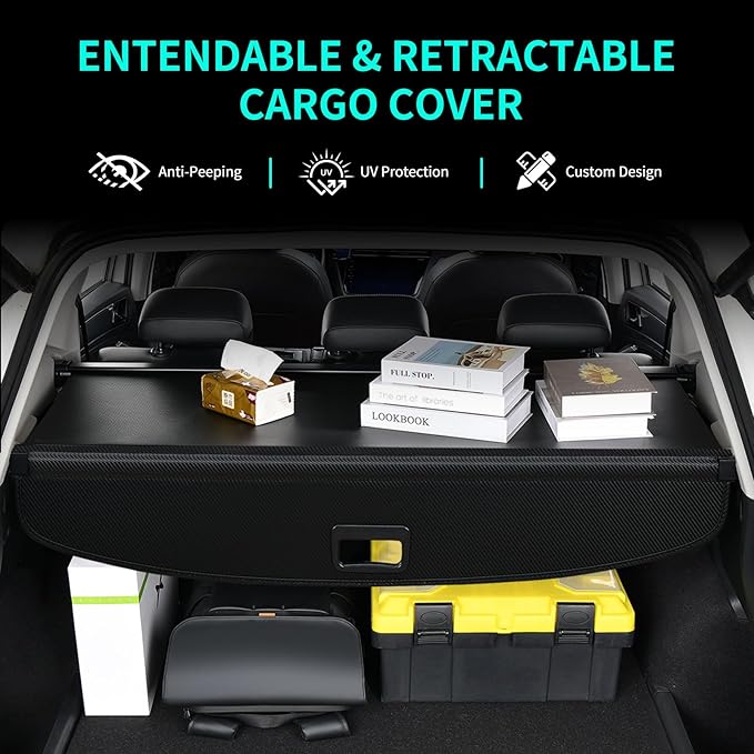 Tecoom Cargo Cover fit for Toyota RAV4 Accessories 2019-2024, Retractable Rear Trunk Cover Luggage Security Shade, Anti-Peeping Privacy Screen Protector, Carbon Fiber Texture
