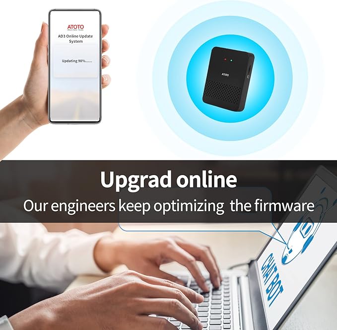 ATOTO AD3AA-BK Wireless Android Auto Adapter, Convert Wired to Wireless for Factory Wired Android Auto or Aftermarket Head Unit, Compatible with Toyota/Nissan/Honda/Ford/Audi/Benz, Online Update