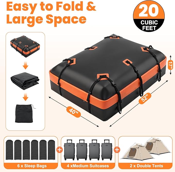 DUMOS Car Rooftop Cargo Carrier 20 Cubic Feet, Car Roof Waterproof PVC Bag, with Anti-Slip Mat,Combination Luggage Lock, Reinforced Straps & Door Hooks,Fit Vehicles with/Without Roof Racks