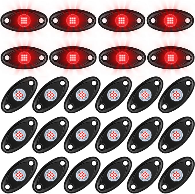 Treela 20 Pods Rock Lights Pure Ambient Underglow Lights for Car SUV Waterproof Neon Trail Rig LED Lamp Lighting for Truck Motorcycle ATV UTV(Red)