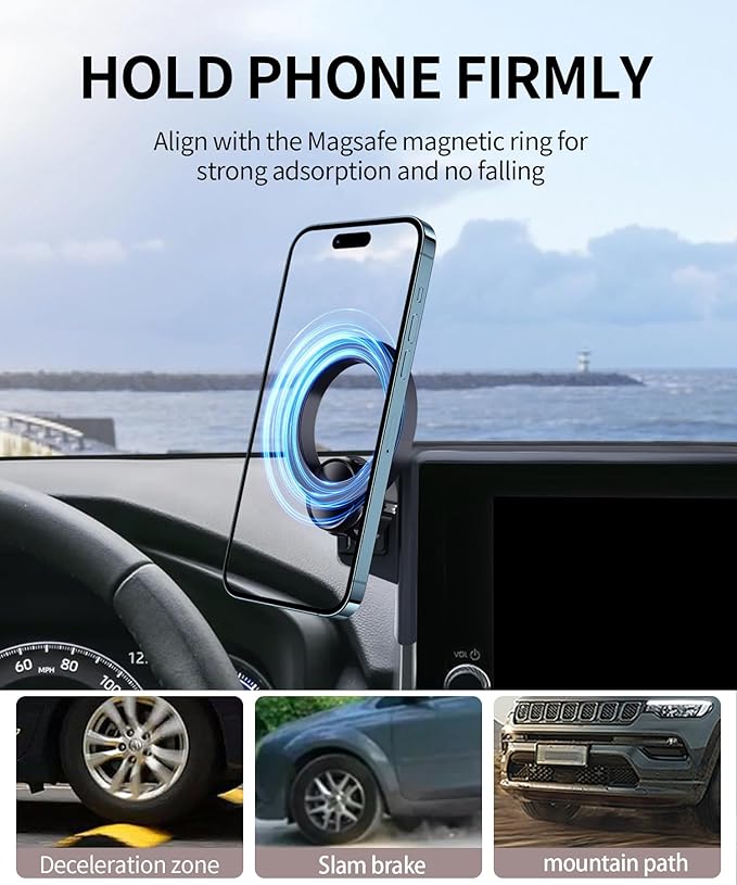 MaserWeller Car Phone Holder for Toyota RAV4 2019-2025 Accessories 7/8-Inch Screen Fixed Clip, 360° Rotation Smart Phone Mount Compatible with MagSafe, Cell Phone Holder That Does Not Affect Air Vent