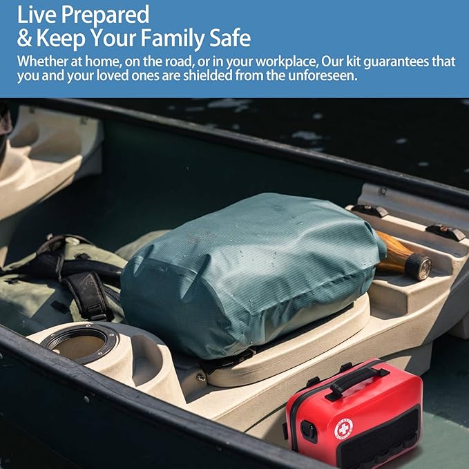 348-Piece Waterproof First Aid Kit- Comprehensive Trauma Kit for Marine/Boating/Camping/Hurricanes, Car & Home Emergency Medical Kits with Labeled Compartments, MOLLE System & CPR Kit