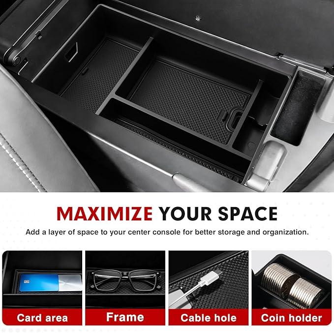 Autorder Center Console Organizer for 2022 2023 2024 2025 Lexus NX NX 250/NX 350/NX 350h 450h+ Accessories Armrest Storage Box Secondary Insert Tray with Anti-Slip Mat