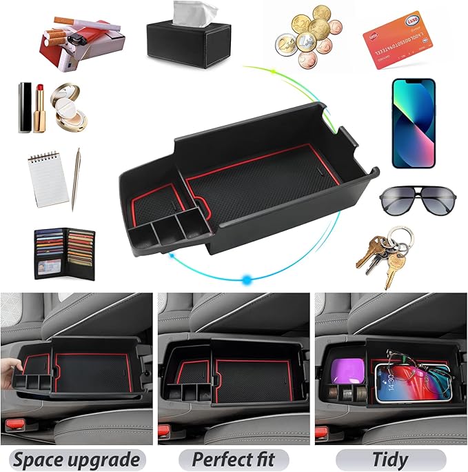 SKTU 2022 2023 Chevy Bolt EUV Center Console Organizer 2023 Chevy Bolt EUV LT/Premier Insert ABS Black Materials Tray 2023 Chevy Bolt EUV Accessories with Coin Holder (Red)