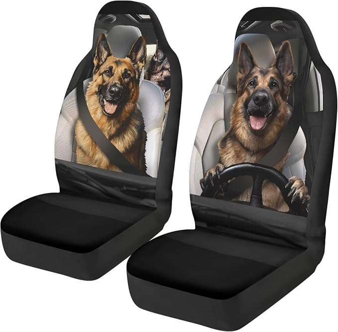ELEQIN Car Seat Covers, Funny German Shepherd Seat Cover Front Car Seat Cushion, Front Auto Protector Universal Fit Most Cars, Automotive Interior Accessory