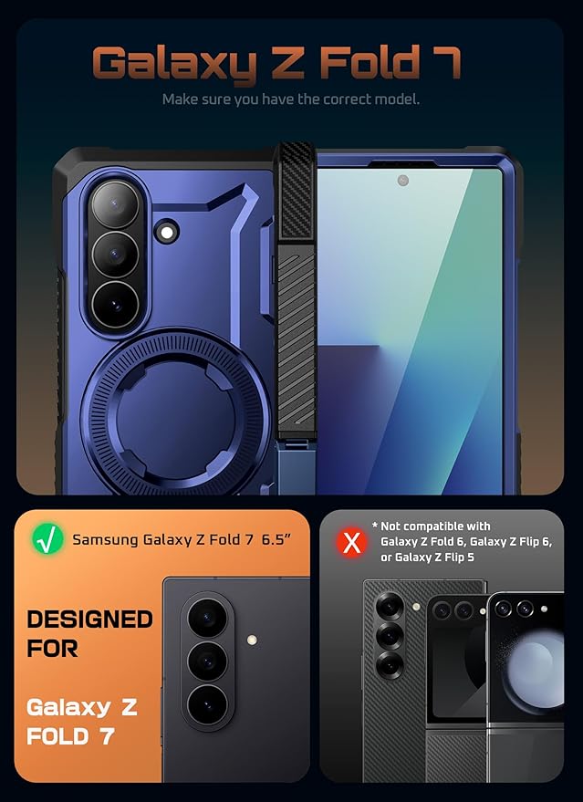 SUPCASE for Samsung Galaxy Z Fold 7 Case with Kickstand (UB Grip), [Compatible with MagSafe] [Built-in Tempered Glass Screen Protector] [Hinge Coverage] Military-Grade Protection Phone Case (Azure)