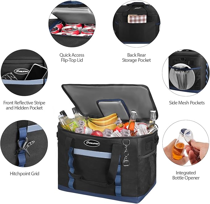 Maelstrom Collapsible Soft Cooler Bag,35/55/75 Cans Beach Cooler with Flip Top Lid, Ice Chest, Leakproof & Portable for Beach, Camping, Road Trips & Grocery Shopping