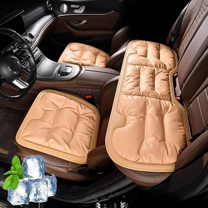 Car Seat Cushion,Personalized Lumbar Support Cushion (Khaki,Three-Piece Set)