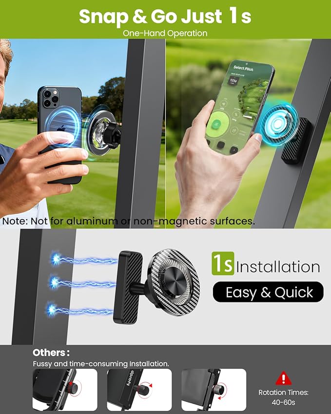 Black Magnetic Golf Cart Phone Holder, Golf Accessories Gifts for Men Dad Husband Unique, Birthday Golf Gifts for Men Him Boyfriend, 360° Rotation Phone Mount for Golf Cart, Golfers Must Haves Gadgets