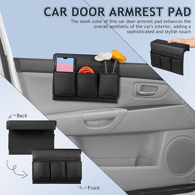 2Pcs Car Armrest Cushion Pads Memory Foam Car Interior Armrest Support for Side Door Center Console Auto Accessories 8.66X7.09X8.66 Inches
