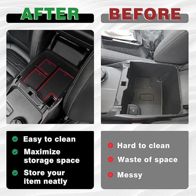 Muslogy Center Console Organizer Compatible with Ford Ranger 2024 2025 2026 & Raptor Accessories Two-Layer Storage Box Insert Tray Secondary Storage Divider Armrest Tray ABS Material Glove Box (Red)