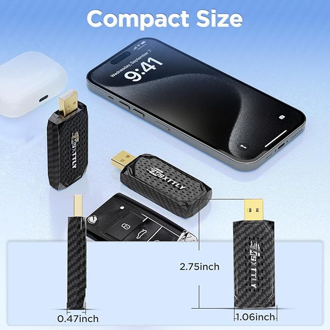 MSXTTLY Mini 3in1 Stream CarPlay Android Auto Wireless Adapter, Support Netflix/YouTube/TikTok/PrimeVideo Box, Only Compatible with Wired CarPlay Car Model 2017+, for Android 11 & iPhone iOS 10+