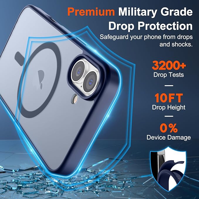 SUPFINE Magnetic for iPhone 17 Case (Compatible with MagSafe)(Military Grade Drop Protection) Translucent Matte Shockproof with Anti-Fingerprint Phone Cover 2025,Navy Blue