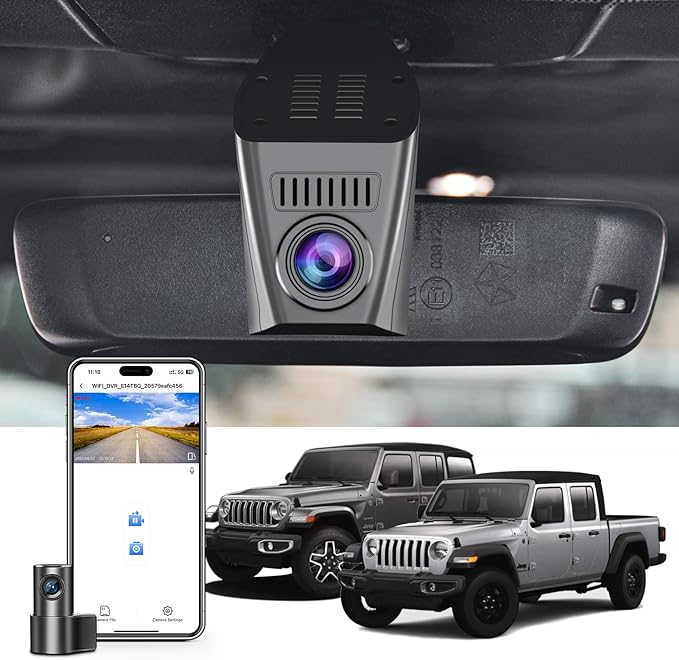 Mangoal Front 4K & Rear 1080P Dash Cam Custom Fit for Jeep Gladiator JT 2020 2021 2022 2023 & Wrangler JL 2018-2023 etc, UHD 2160P, App & WiFi,128GB Card