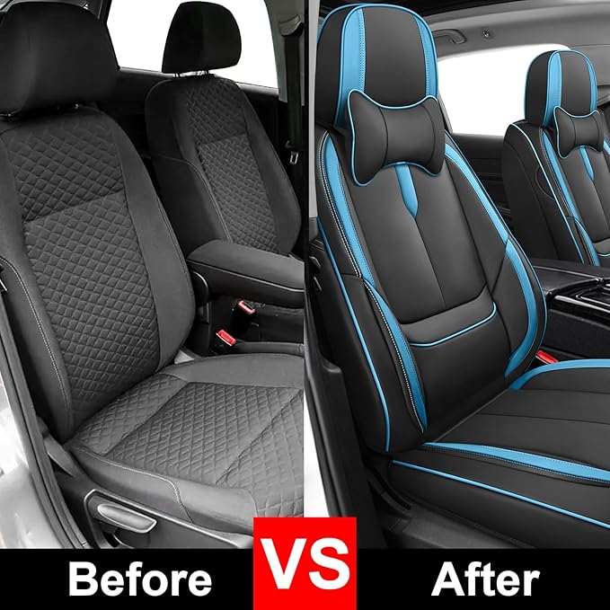 Fit for 98% of Mercedes Benz Car Seat Covers with Headrests, Premium Nappa Leather Seat Cover, Fully Wrapped Protect Modern Style Seat Cover (2-Seat Luxury, Black & Blue)