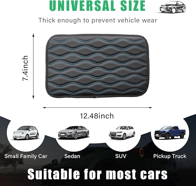 Car Center Console Pad, Waterproof Auto Armrest Seat Box Cover, PU Leather Arm Rest Protector Cushion Pad, Universal Vehicle Interior Protection Accessories for Car SUV (Black & Blue)