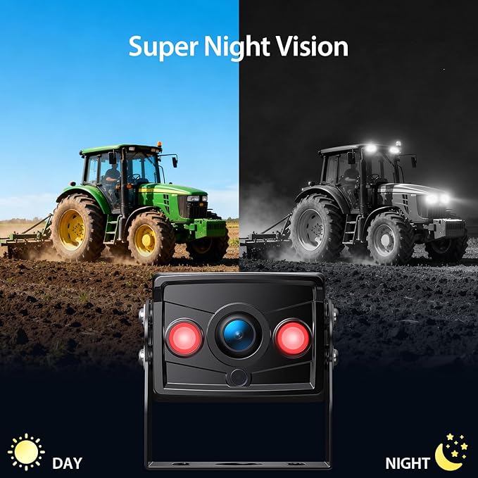 ZEROXCLUB 7" 1080P Wired Rear View Backup Camera System, Dual Split Screen IP69K Waterproof Reverse Camera, Vibration-Proof 10G for Tractor, Truck, Trailer, Combine, Heavy Equipment, BH701
