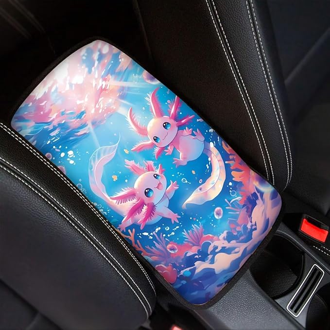 Automotive Center Console Axolotl Armrest Cover, Universal Armrest Box Protector with Elastic Bands,Car Interior Decor,Easy to Install