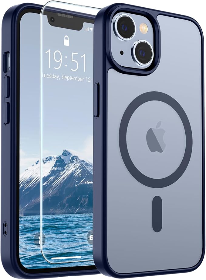 SUPFINE Magnetic for iPhone 15 Plus Case & iPhone 14 Plus Case(Compatible with MagSafe)(10 FT Military Grade Drop Protection) Slim Translucent Shockproof Phone Case,Navy Blue